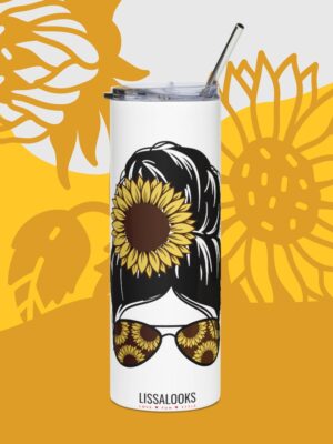 Sunflower Messy Bun | Stainless Steel Tumbler