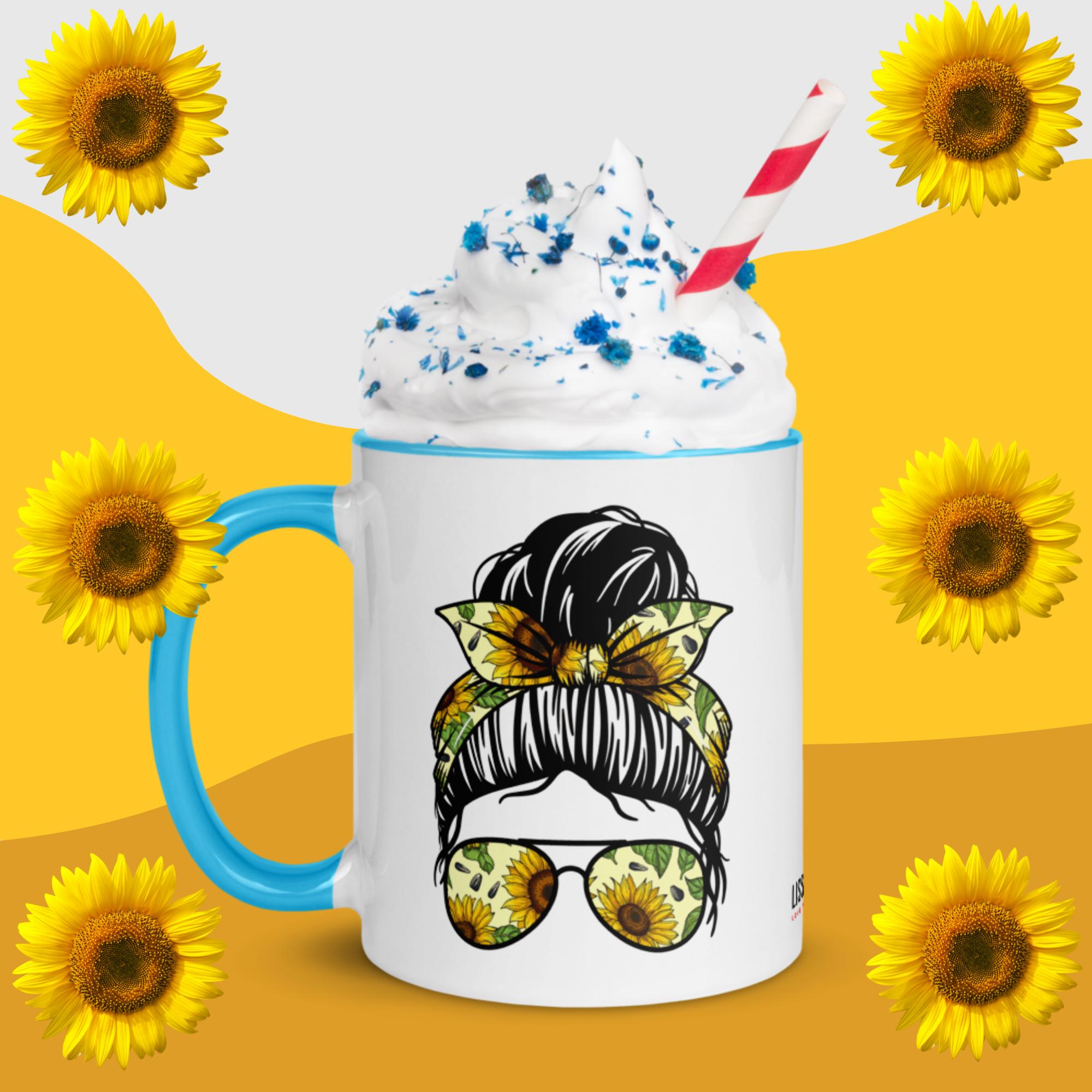Sunflower Messy Bun | Mug With Color Inside - Image 2