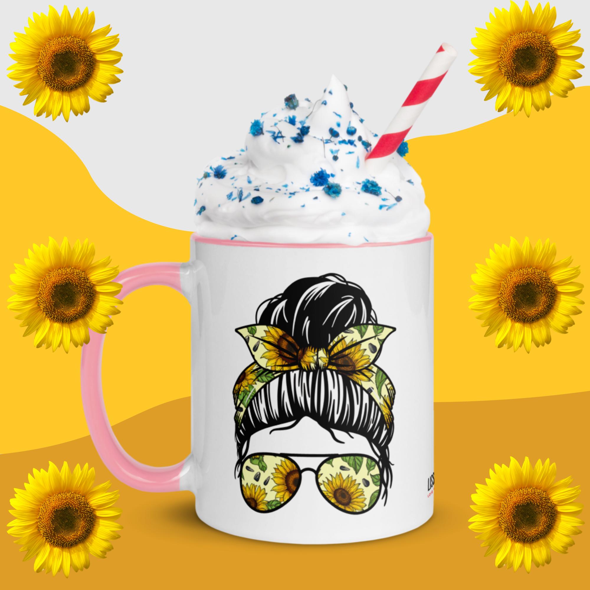 Sunflower Messy Bun | Mug With Color Inside - Image 4